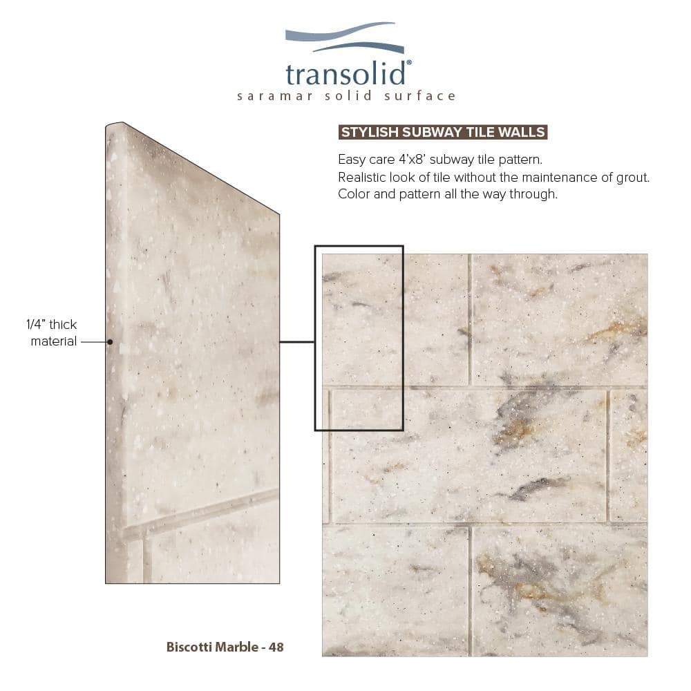 SaraMar Biscotti Marble 36" x 60" x 96" Glue Up Shower Wall Kit
