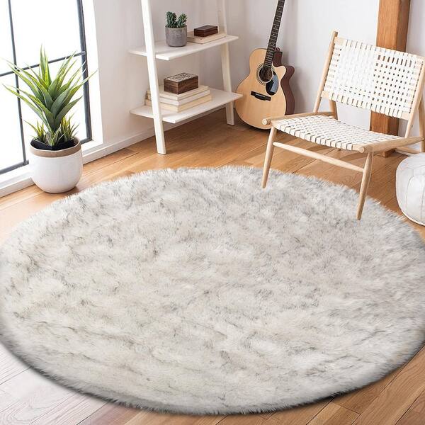 Ghouse 5x5 Soft Grey Faux Fur Round Rug, Machine Washable Area Rugs for  Bedroom Fluffy Rugs for Living Room,Carpet Sheepskin Rug 