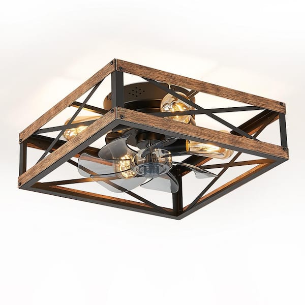 HINNIXY 16 in. Indoor Brown Caged Ceiling Fan with Remote Included