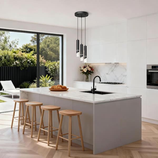 3-Light Black Cluster Integrated LED Mini Pendant Light, Metal and Glass Ceiling Lighting for Kitchen Island and Bedroom