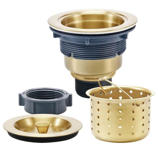 3.85 in. H x 4.45 in. W x 4.45 in. D Gold Sink Drain Kit with Deep Sink Strainer Basket, Sink Stopper and Sealing Lid