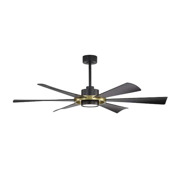 60 in. (5 ft.) 6-Plywood Blades Black and Gold circle Indoor LED Ceiling Fan with Remote Down-rod Mount