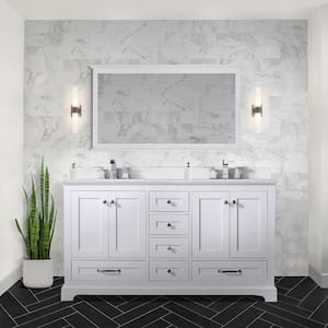Dukes 60 in. W x 22 in. D White Double Bath Vanity, Cultured Marble Top, Faucet Set, and 58 in. Mirror