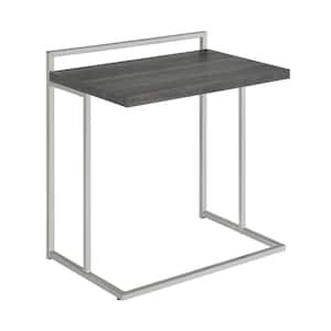 23.5 in. Gray and Nickel Rectangle Wood End Table with Metal Frame