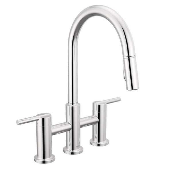 Delta Nicoli Double Handle Bridge Kitchen Faucet in Chrome