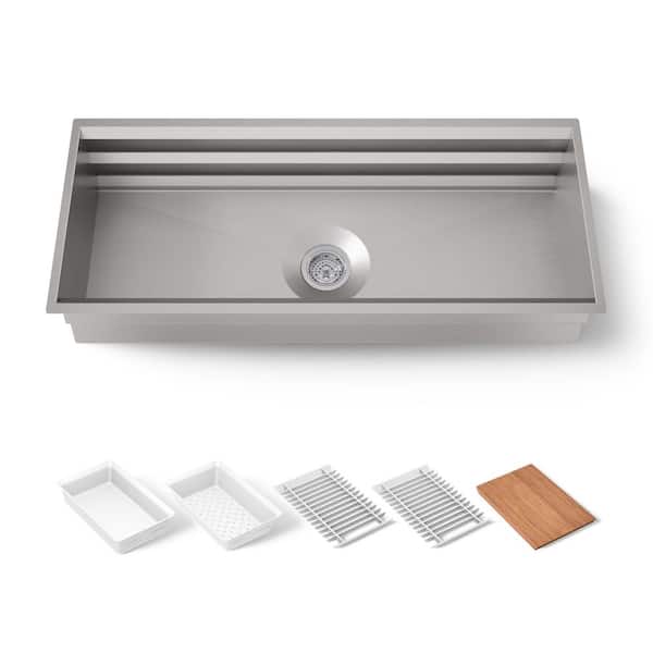 KOHLER Prolific Undermount Stainless Steel 44 in. Single Bowl Kitchen Sink with Included Accessories
