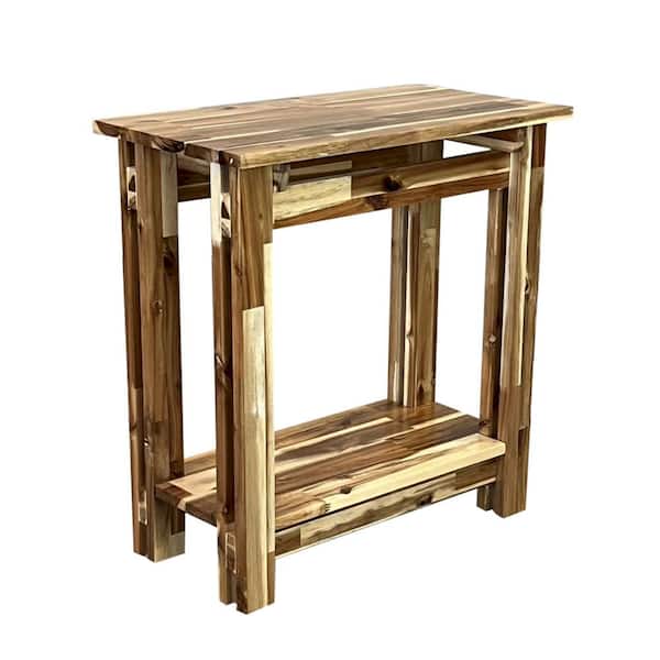 Unbranded 13 in. Natural Narrow Acacia Wood Recliner End Table with Shelf