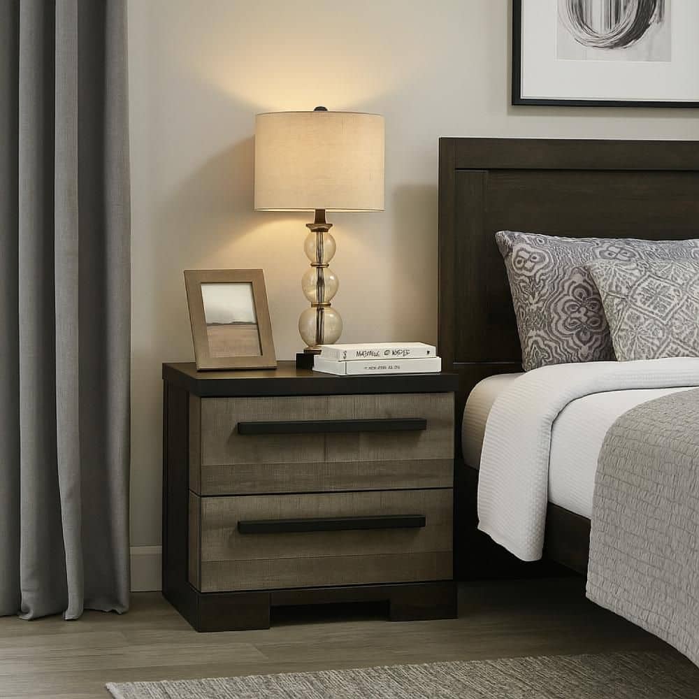 Ruthe Gray and Ebony Black 2-Drawer 25.98 in. W Nightstand
