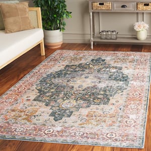 Arizona Green/Light Brown 6 ft. x 9 ft. Border Ornate Machine Washable Area Rug