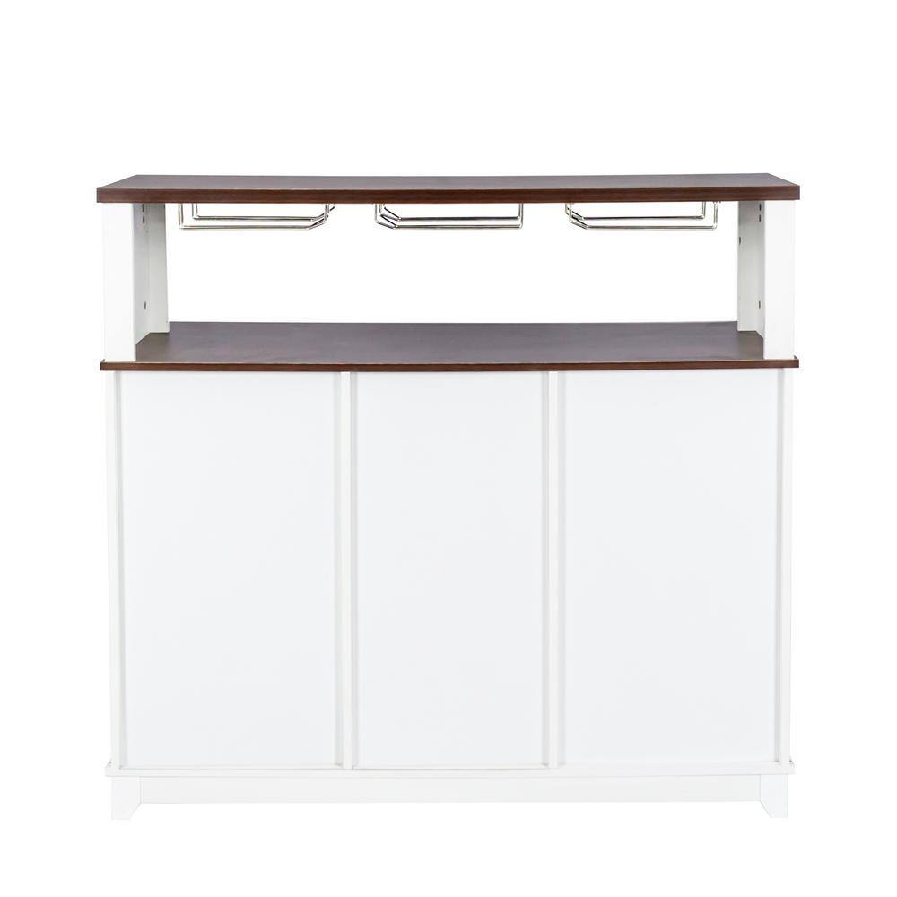 47.24 in. White and Dark Brown MDF Coffee Bar Wine Cabinet with Sliding Barn Door