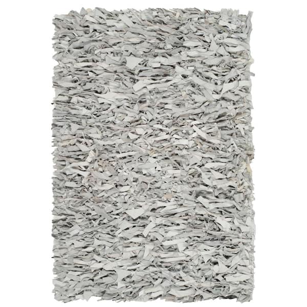 SAFAVIEH Leather Shag Gray/White Doormat 2 ft. x 3 ft. Solid Area Rug