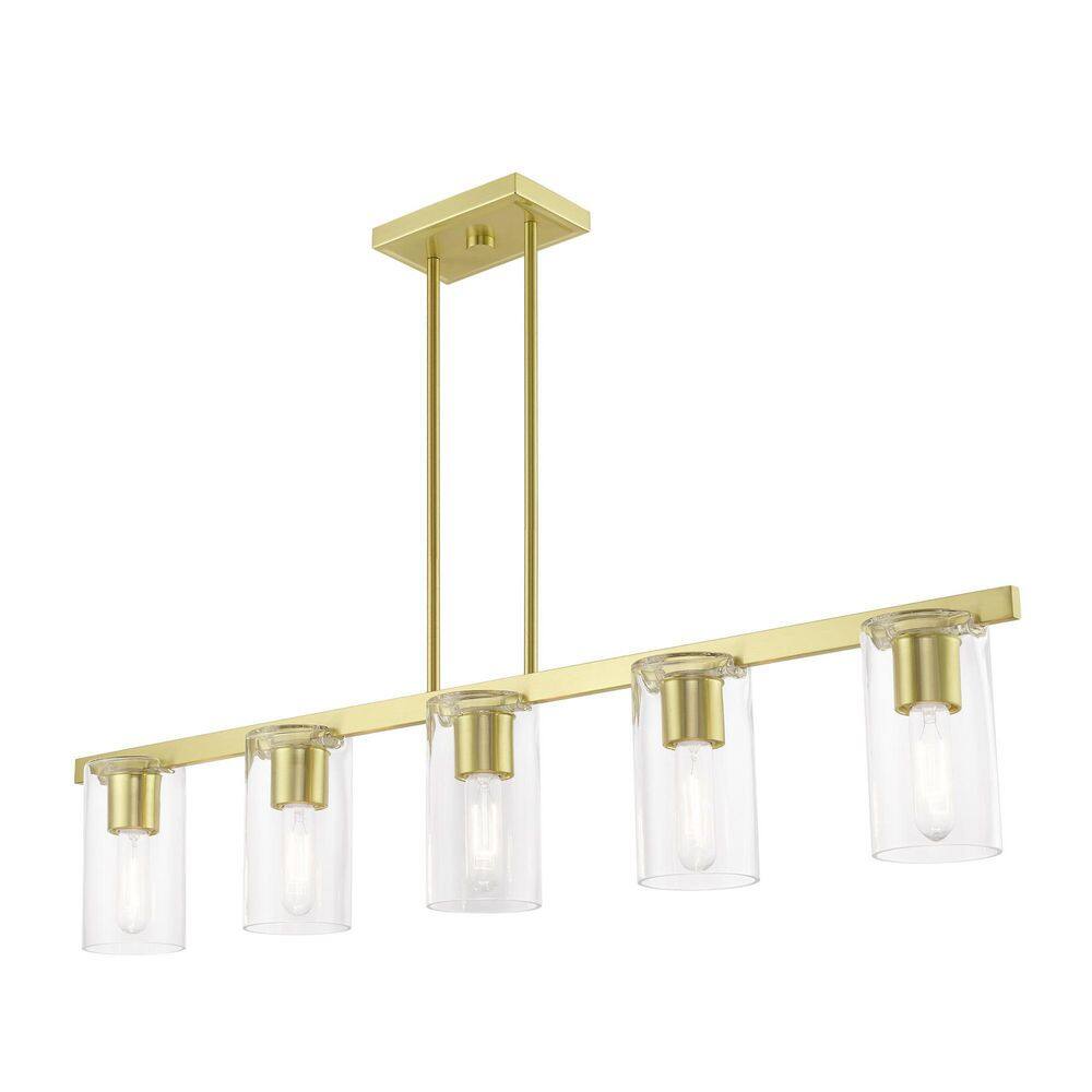 Clarion Sleek Satin Brass 5-Light Linear Chandelier with Clear Glass