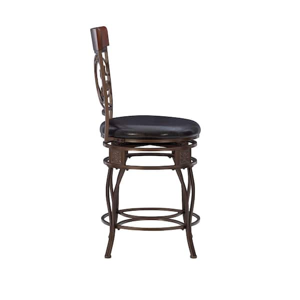 Labelle Big and Tall Dark Bronze Metal Counter Stool with Dark Brown Faux Leather Seat