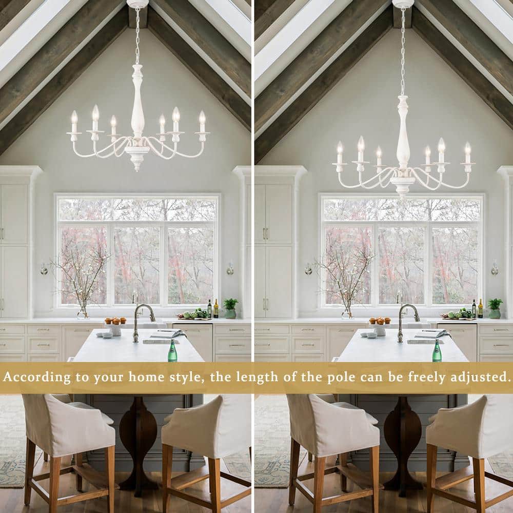 Antique White 6-Light Metal Candle Chandelier