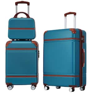 3-Piece Blue Spinner Wheels, Rolling, Lockable Handle and Light-Weight Luggage Set with Cosmetic Bag