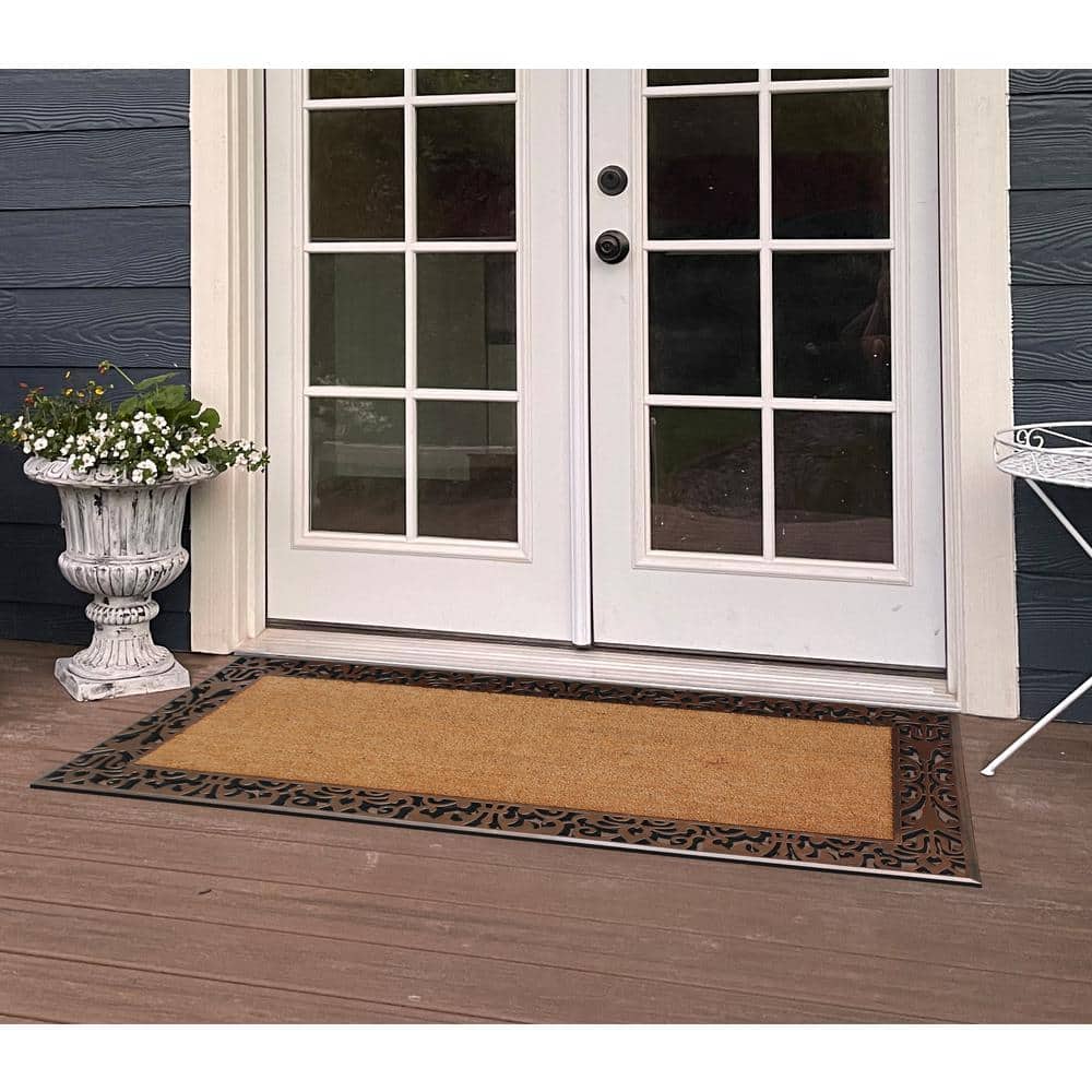 Large Beige and Brown Coir Outdoor Doormat with Rubber Backing