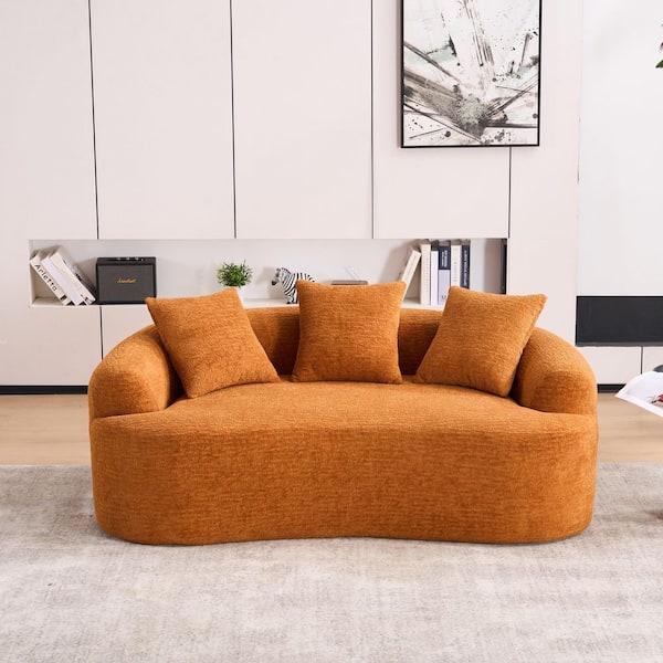 65 in. Flared Arms Chenille Curved Full Compression Sponge Loveseat Sofa in. Orange