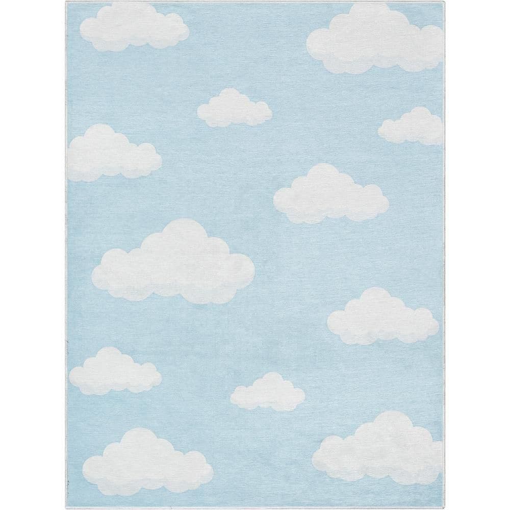 Cloud 9 Modern Kids Blue 5 ft. x 7 ft. Machine Washable Flat-Weave Area Rug price history on PriceWatchPro