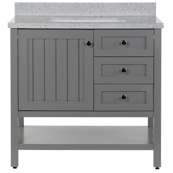 Home Decorators Collection Lanceton 37 in. Single Sink Sterling Gray Bath Vanity with Silver Ash Cultured Marble Top (Assembled)