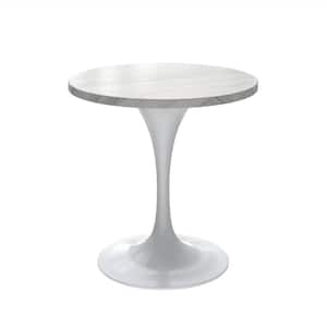 Verve Modern Dining Table with a 27 Round Sintered Stone Tabletop and White Stainless Steel Pedestal Base, White