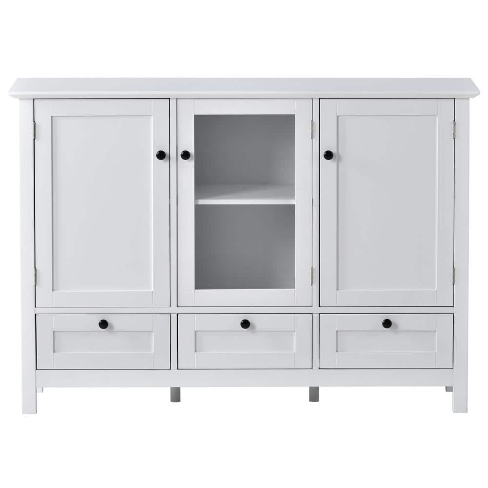 44.9 in. White Rectangle Wood Console Table with 3 Doors and Drawers