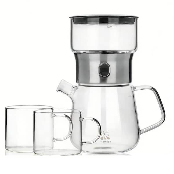 2-Cup Black Glass Teapot Set for Loose Tea Diffusers with 2 Gongfu Cups, Smart One Touch Tea Maker