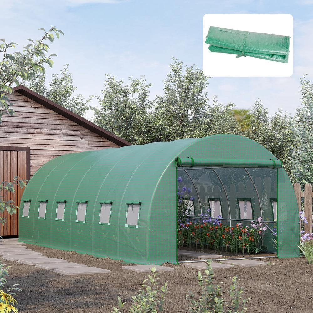 Cosotower 19.7' x 9.8' x 6.6' Plastic Greenhouse Cover Replacement, Heavy Duty Waterproof Tarp for Hoop House, Sheeting with 12 Windows, Door Cosotower 19.7' x 9.8' x 6.6' Plastic Greenhouse Cover Replacement, Heavy Duty Waterproof Tarp for Hoop House, Sheeting with 12 Windows, Door