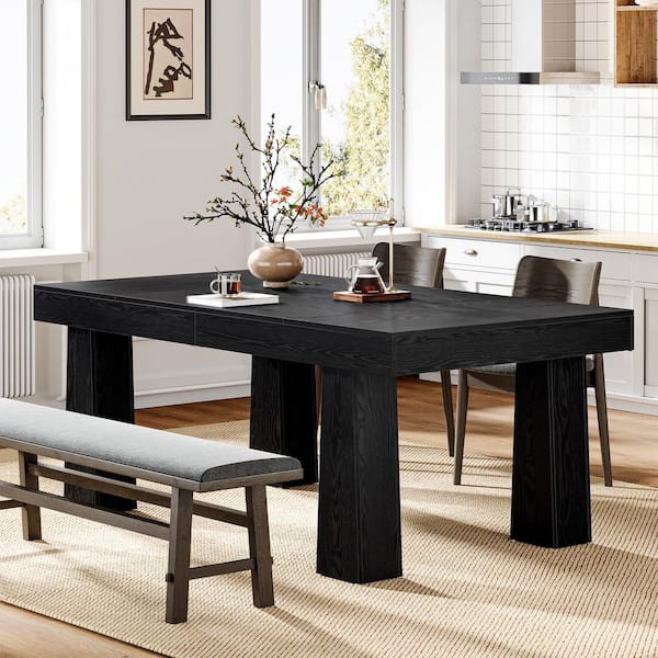 BYBLIGHT Roesler Black Wood Dining Table, 63 in. 4-Legs Large