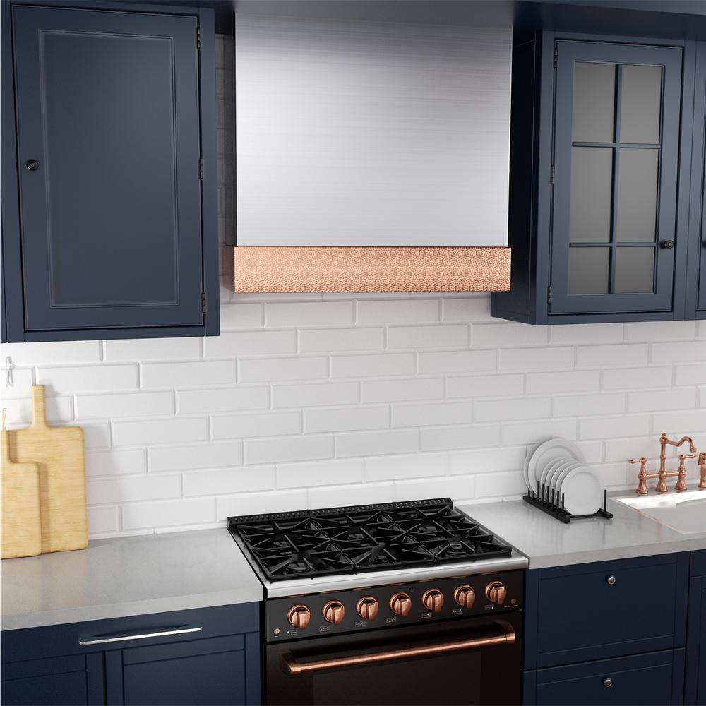 30 Inch Wall Mounted Stainless Steel Range Hood with Copper Trim