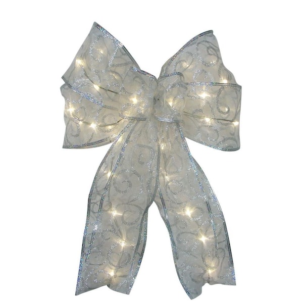 Starlite Creations 9 in. 36-Light Battery Operated LED White Everyday Bow