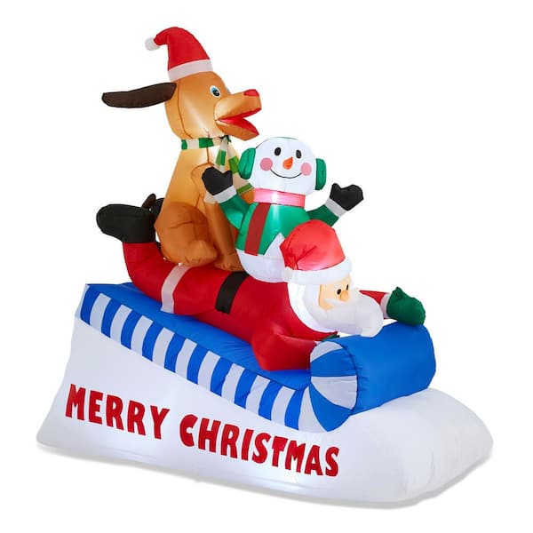 6.00 ft. Lighted Inflatable Skiing Santa, Snowman and Dog