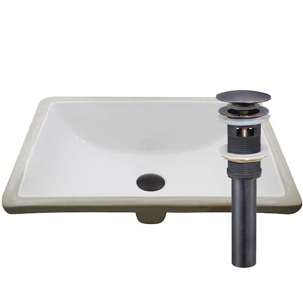 Novatto 20.25 in. Rectangular Undermount Porcelain Bathroom Sink in White with Overflow Drain in Oil Rubbed Bronze