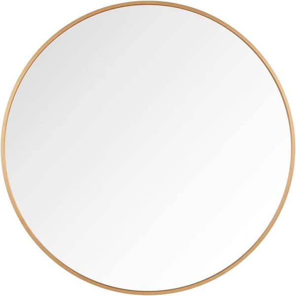 Unbranded 36 in. W x 36 in. H Gold Round Metal Frame Hanging Wall Mirror