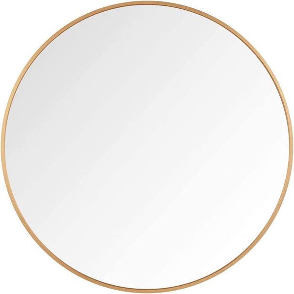 Unbranded 28 in. W x 28 in. H Gold Round Metal Frame Hanging Wall Mirror