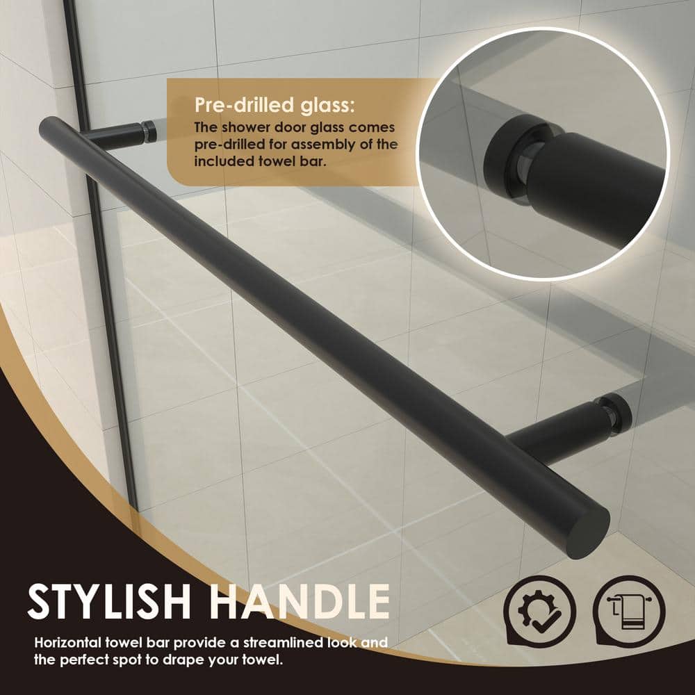 Belizzi 68" Matte Black Frameless Shower Door with Clear Glass
