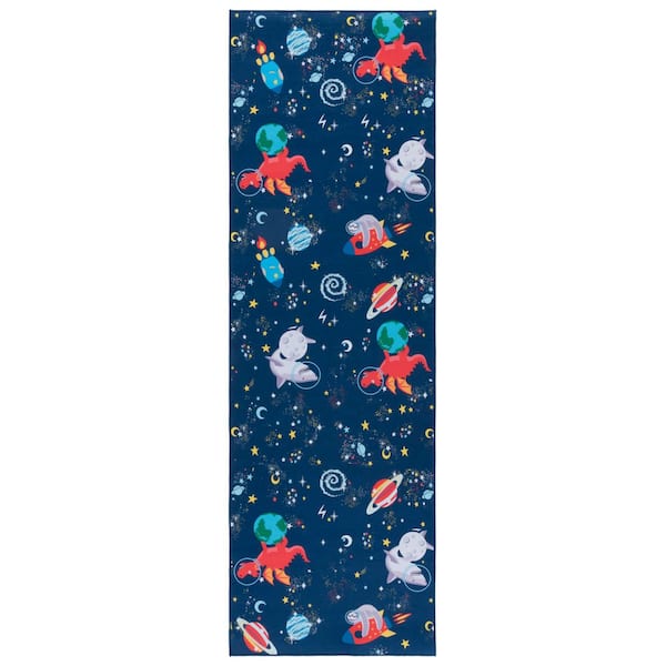 Tacoma Kids 3 ft. x 8 ft. Navy/Rust Outer Space Runner Rug