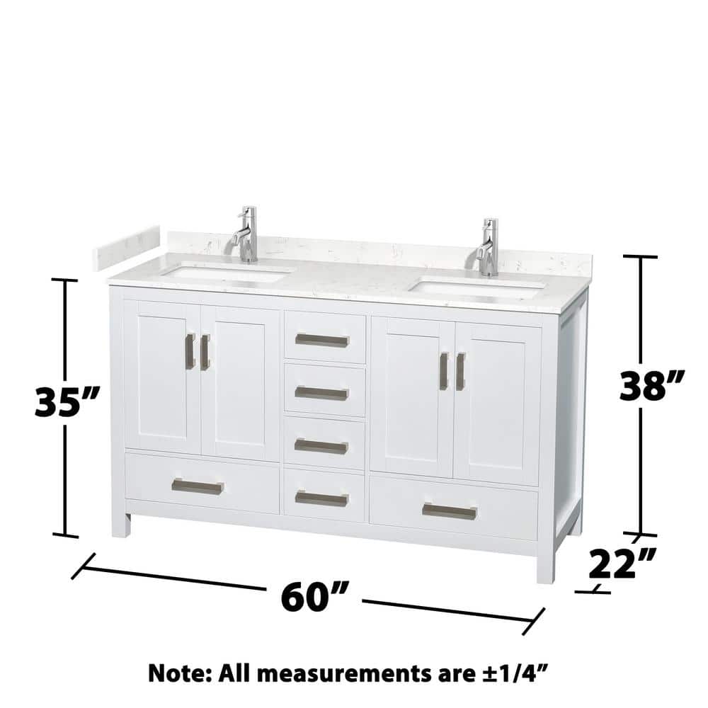 Sheffield 60" White Freestanding Double Bathroom Vanity with Marble Top