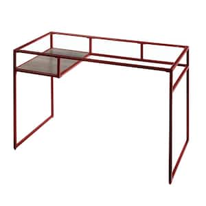 Yasin 24 in. Rectangular Red Metal Writing Desks with Glass Top