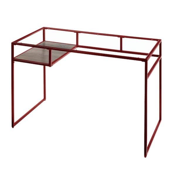 Acme Furniture Yasin 24 in. Rectangular Red Metal Writing Desks with Glass Top