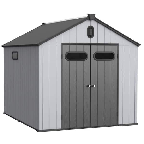 10 ft. W x 8 ft. D Resin Storage Shed with 2 Doors for backyard garden in Grey (48 sq. ft. )