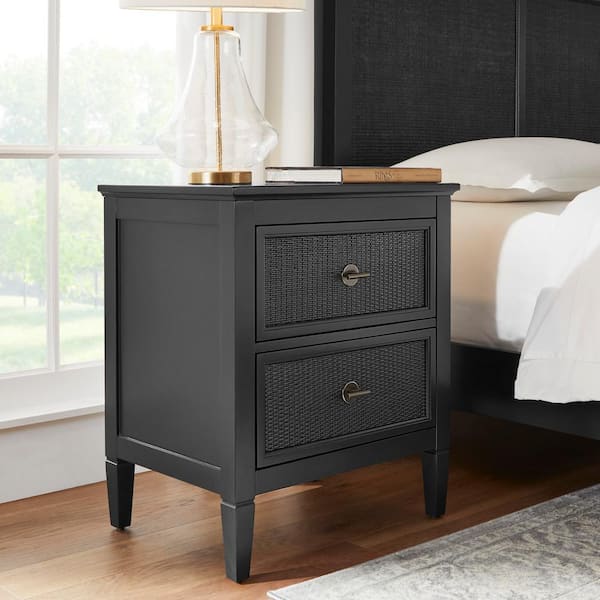 Home Decorators Collection Marsden Black 2-Drawer Cane Nightstand 13. ...