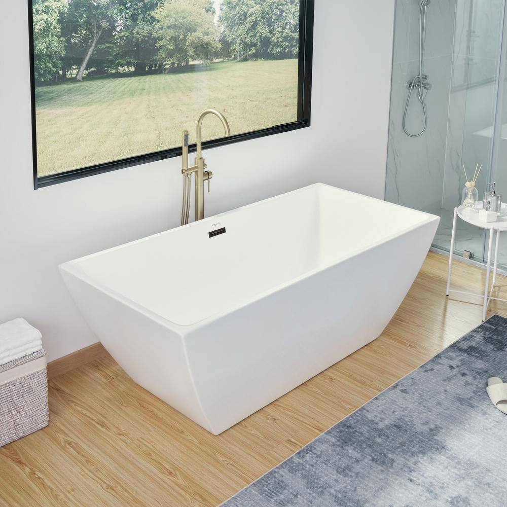 White Acrylic Freestanding Soaking Bathtub with Oil Rubbed Bronze Finish