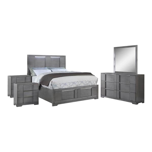 Furniture of America Invern 5-Piece Gray California King Wood Bedroom Set