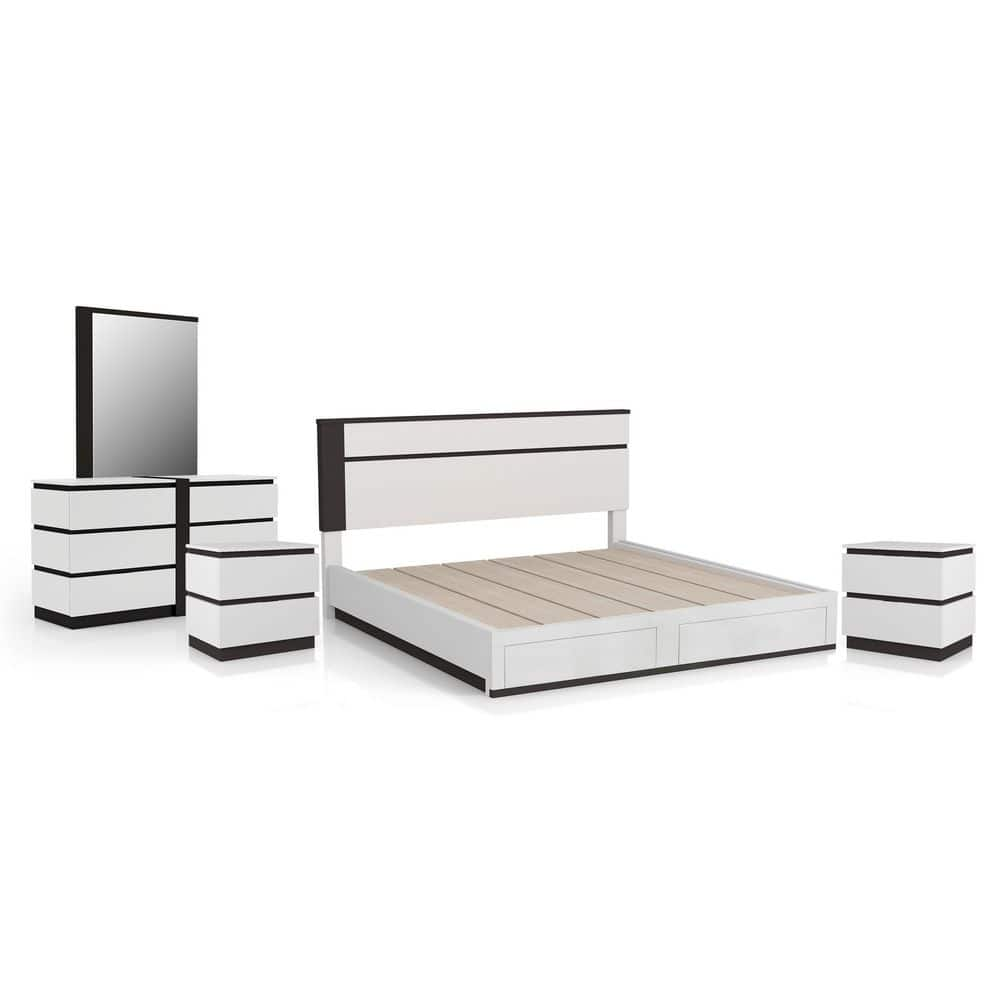 Summit Run 5-Piece White Wood Eastern King Bedroom Set with Underbed Storage -  Furniture of America, 7225WHDREKNDM