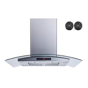 36 in. 439 CFM Convertible Island Mount Range Hood in Stainless Steel with Touch Control Baffle and Carbon Filters