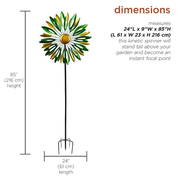 Alpine Corporation 85 in Tall Metal Flower Kinetic Wind Spinner