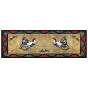 Rooster Collection Non-Slip Rubberback Rooster Design 2x5 Kitchen Runner Rug, 1 ft. 8 in. x 4 ft. 11 in., Beige Wavy