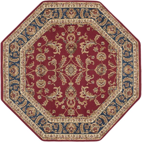 Tayse Rugs Sensation Border Red 6oct Octagon Ft Indoor Area Rug Sns4790 The