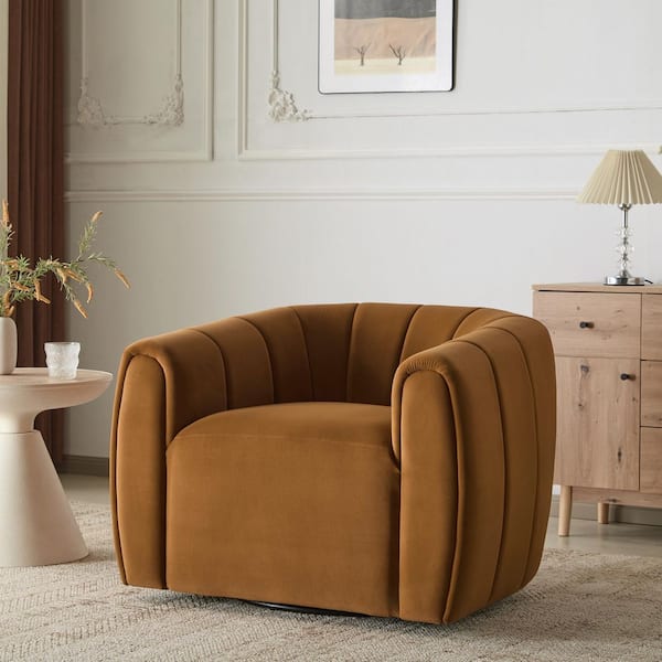 Smith Modern Upholstered Velvet Swivel Club Chair, Iron Frame, Turmeric