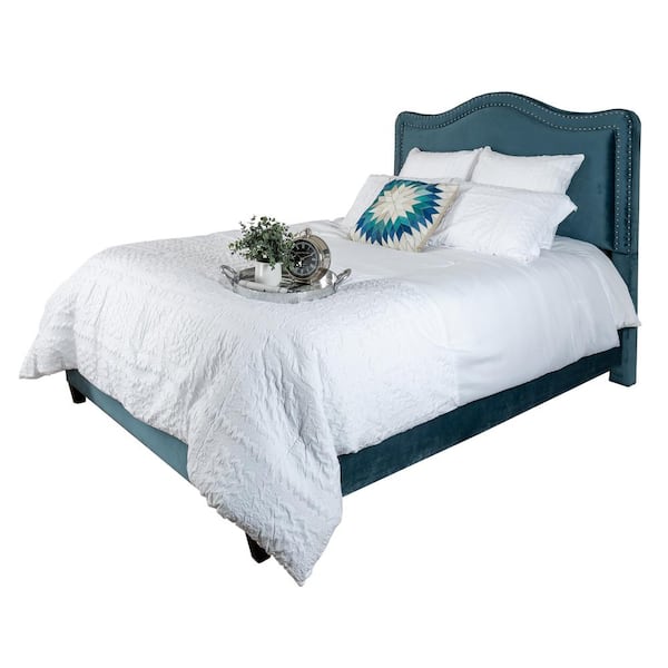 Leffler Home Vivian Queen Upholstered Bed with Side Rails and Footboard in Chantel Teal